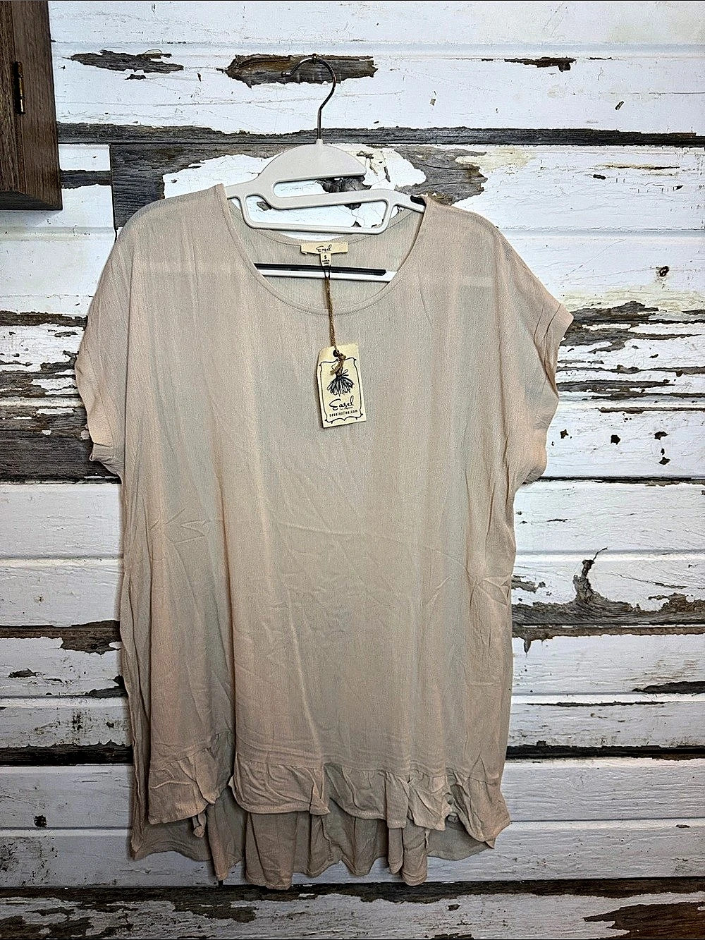 Easel Ruffle Hem Tunic in Beige Small NWT